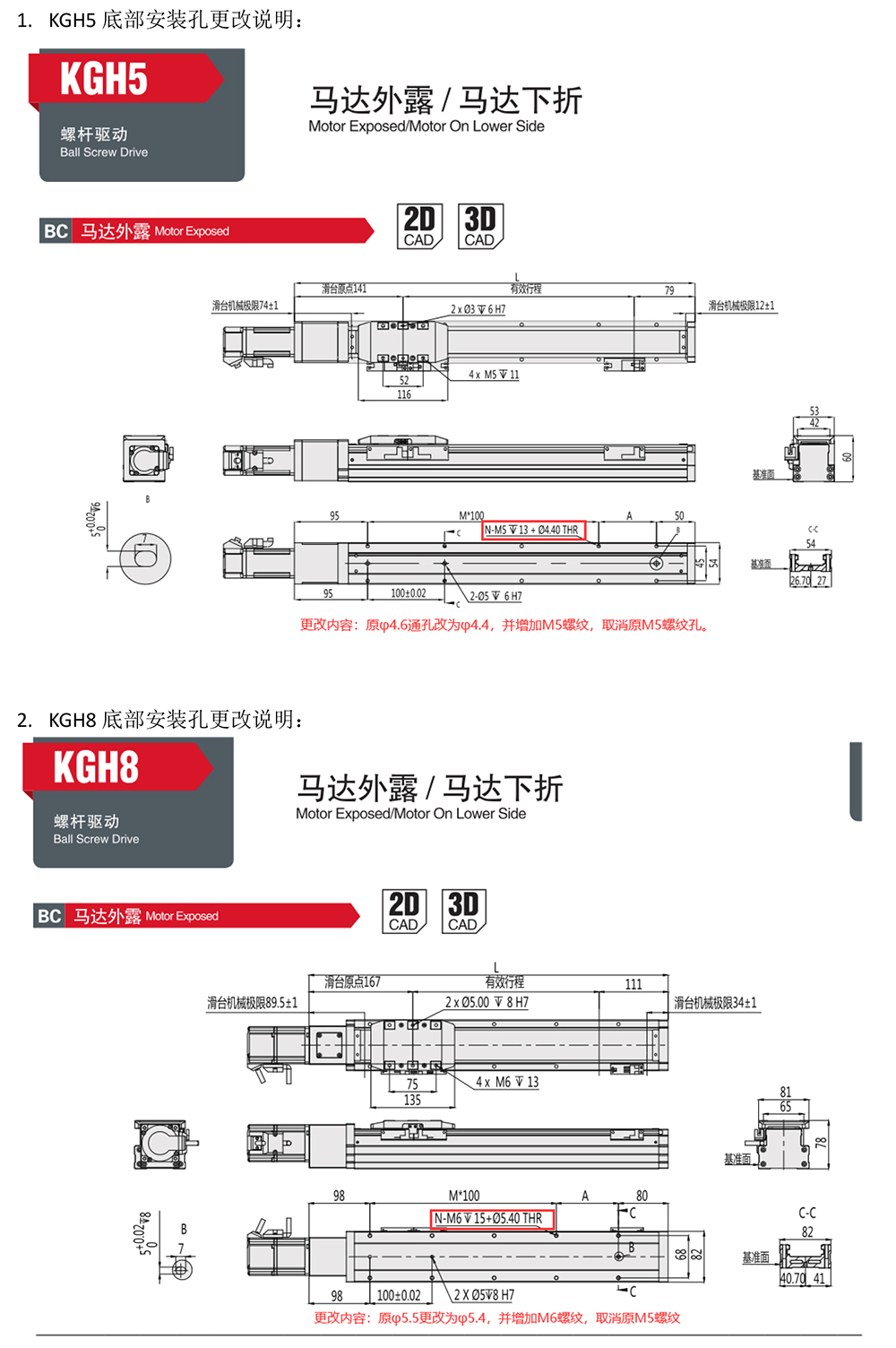 KGH5，KGH8底部安裝孔更改說明